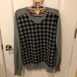 Mark Ecko Cut & Sew Gray and Black Check Sweater